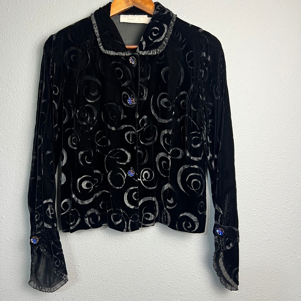 Taylor G Velvet Burnout Jacket Swirl Pattern Jewel Button Y2K Romantic Gothic M‎